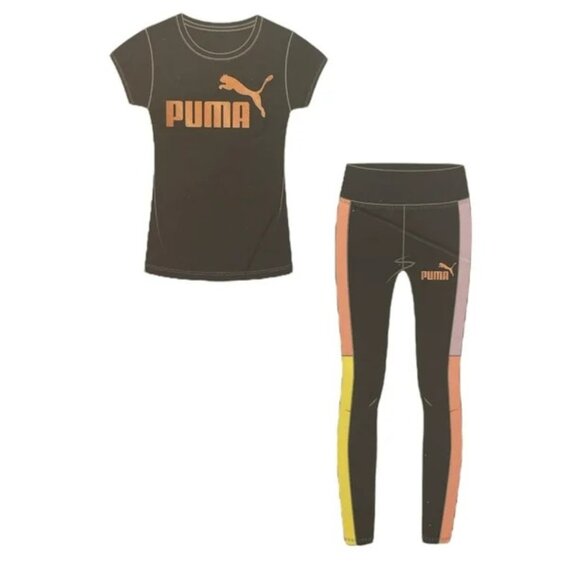 Puma Girl's 2 Piece Short Sleeve Top and Legging All Day Comfort Set - Picture 1 of 4